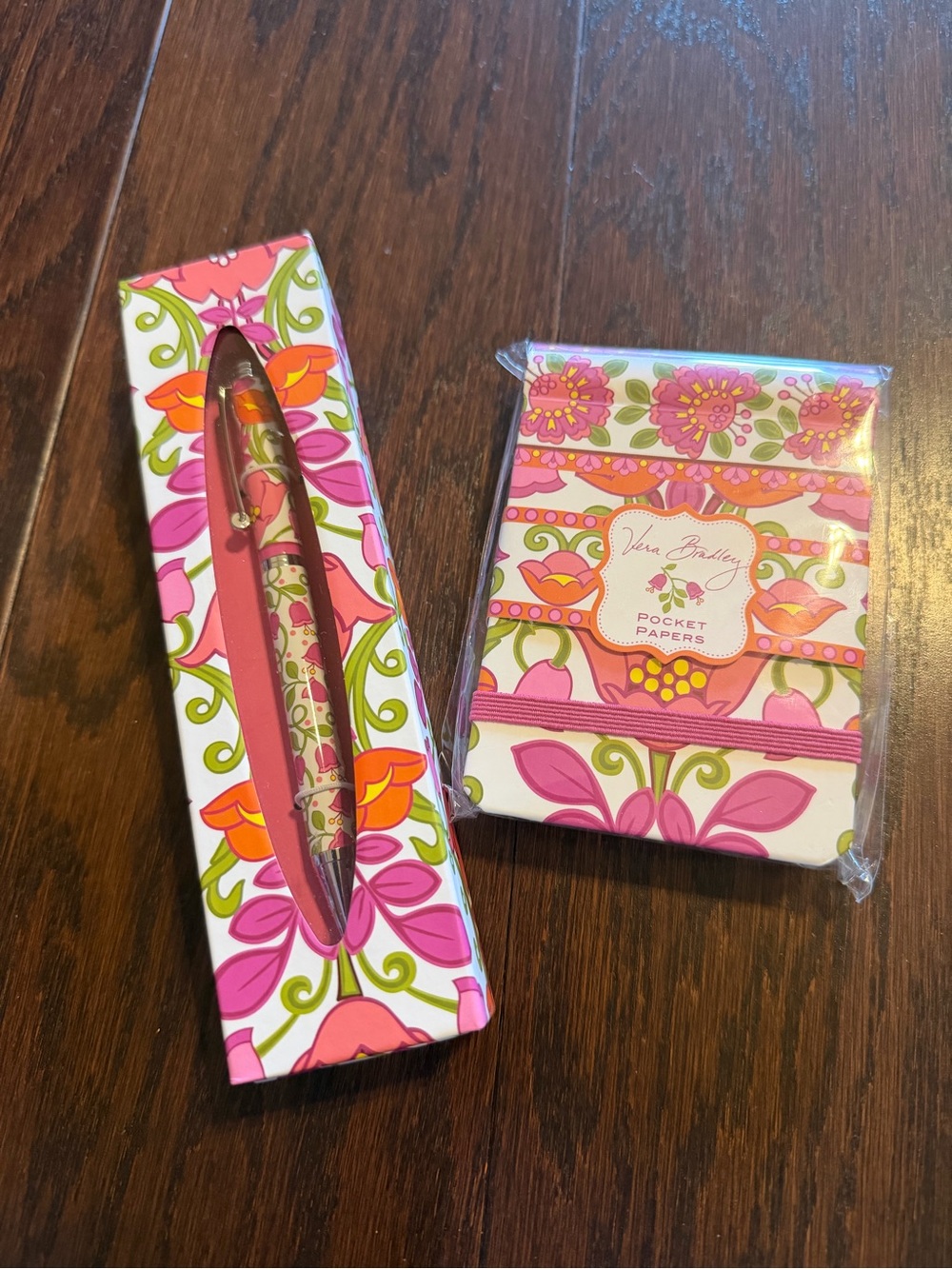 Vera Bradley Pink and Green Floral Pen with Pocket Papers Set
